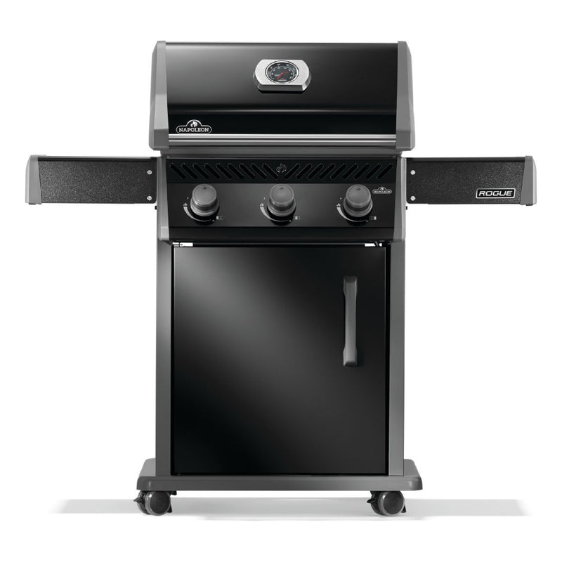 Napoleon Rogue 425 Gas Grill a 3-Burner Stainless Steel Grill with JETFIRE Ignition, WAVE Grids, Folding Shelves, and Dual-Level Sear Plates from DDR BBQ Supply