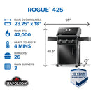 Napoleon Rogue 425 Gas Grill a 3-Burner Stainless Steel Grill with JETFIRE Ignition, WAVE Grids, Folding Shelves, and Dual-Level Sear Plates from DDR BBQ Supply