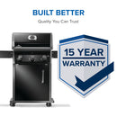 Napoleon Rogue 425 Gas Grill a 3-Burner Stainless Steel Grill with JETFIRE Ignition, WAVE Grids, Folding Shelves, and Dual-Level Sear Plates from DDR BBQ Supply