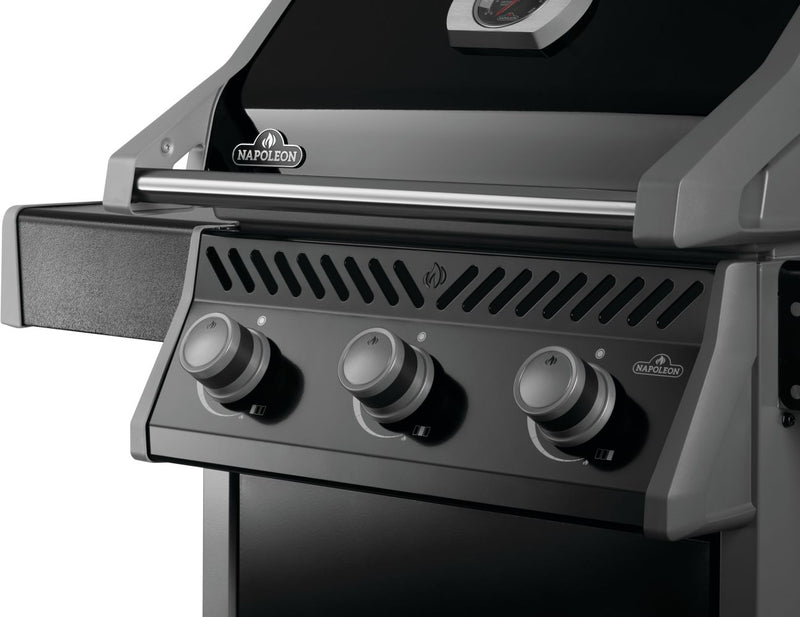 Napoleon Rogue 425 gas grill with foldable side shelves and porcelain cast iron grates at DDR BBQ Supply