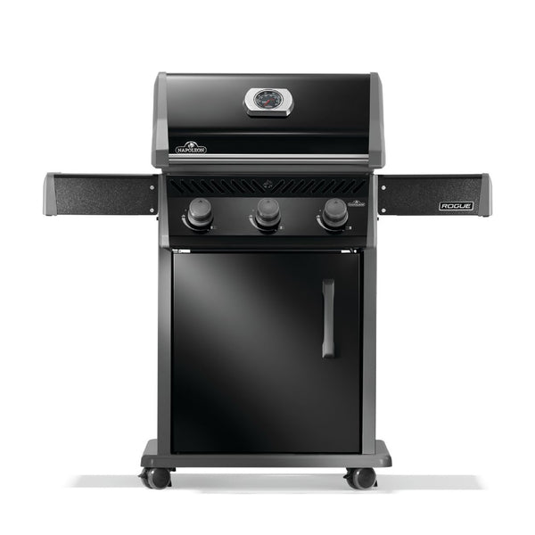 Napoleon Rogue 425 gas grill with foldable side shelves and porcelain cast iron grates at DDR BBQ Supply