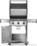 Napoleon Rogue 425 stainless steel gas grill with foldable side shelves and cast iron grates at DDR BBQ Supply