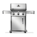 Napoleon Rogue 425 stainless steel gas grill with foldable side shelves and cast iron grates at DDR BBQ Supply