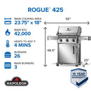 Napoleon Rogue 425 stainless steel gas grill with foldable side shelves and cast iron grates at DDR BBQ Supply
