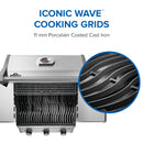 Napoleon Rogue 425 stainless steel gas grill with foldable side shelves and cast iron grates at DDR BBQ Supply