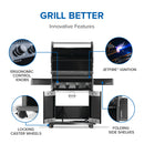 Napoleon Rogue 525 Gas Grill a 4-Burner Stand Alone Grill with JETFIRE Ignition, Folding Shelves, and Dual-Level Sear Plates from DDR BBQ Supply