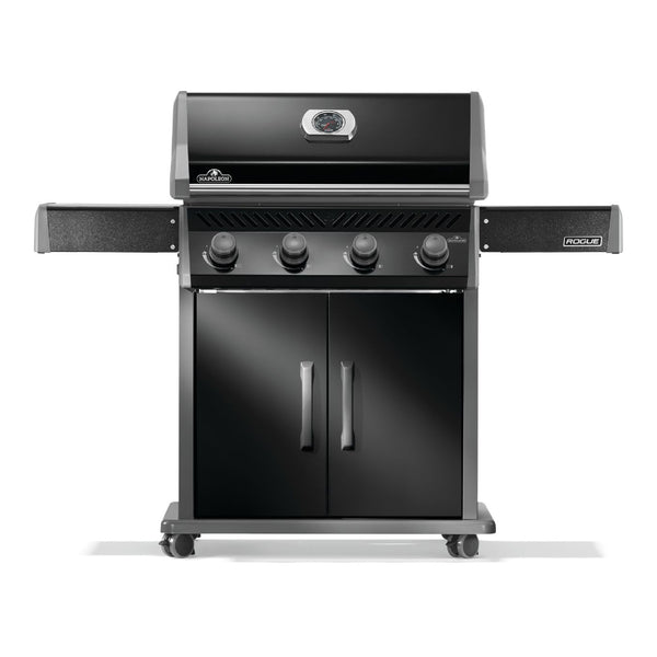 Napoleon Rogue 525 black gas grill with stainless steel cooking grates available in propane or natural gas at DDR BBQ Supply