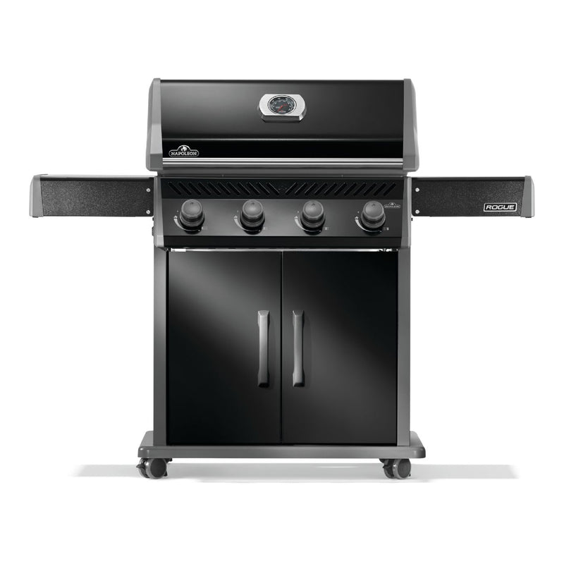 Napoleon Rogue 525 black gas grill with stainless steel cooking grates available in propane or natural gas at DDR BBQ Supply