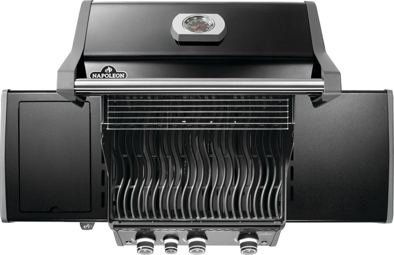 Napoleon Rogue PRO 425 SIB black gas grill with infrared side burner available in propane or natural gas at DDR BBQ Supply