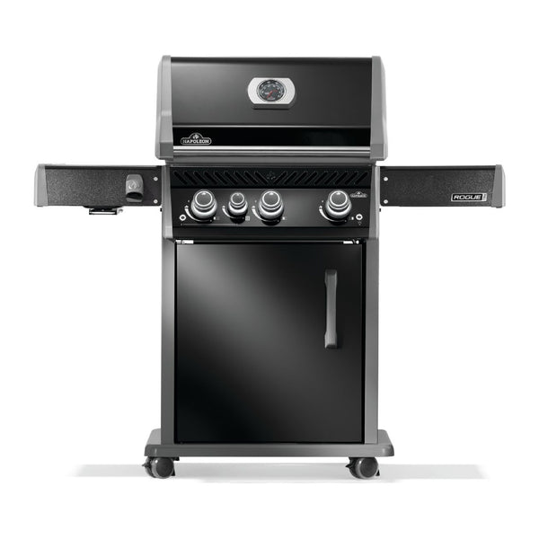 Napoleon Rogue PRO 425 SIB black gas grill with infrared side burner available in propane or natural gas at DDR BBQ Supply