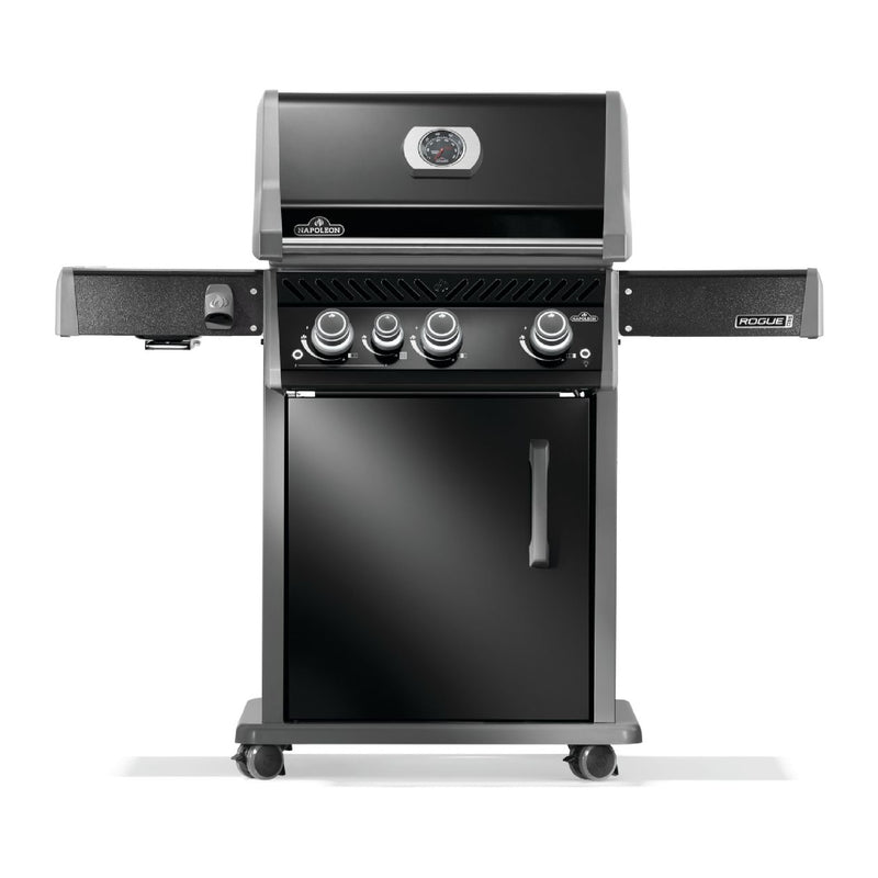 Napoleon Rogue PRO 425 SIB black gas grill with infrared side burner available in propane or natural gas at DDR BBQ Supply