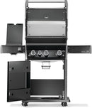 Napoleon Rogue PRO 425 SIB black gas grill with infrared side burner available in propane or natural gas at DDR BBQ Supply