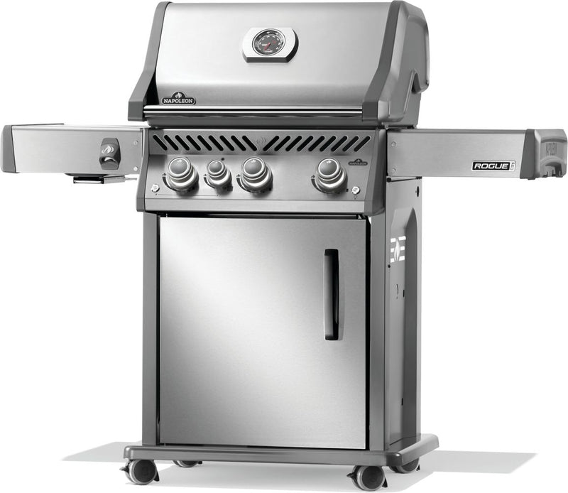 Napoleon Rogue PRO 425 stainless steel gas grill with infrared side burner available in propane or natural gas at DDR BBQ Supply