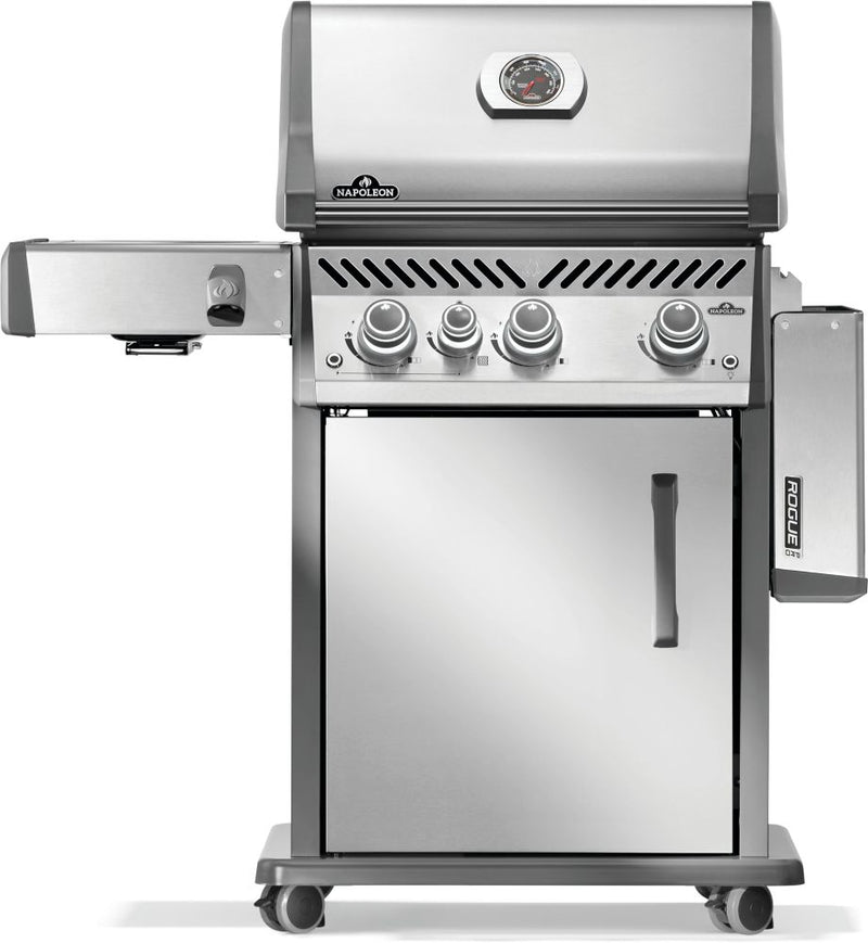 Napoleon Rogue PRO 425 stainless steel gas grill with infrared side burner available in propane or natural gas at DDR BBQ Supply