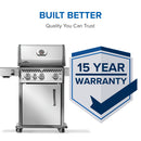 Napoleon Rogue PRO 425 stainless steel gas grill with infrared side burner available in propane or natural gas at DDR BBQ Supply