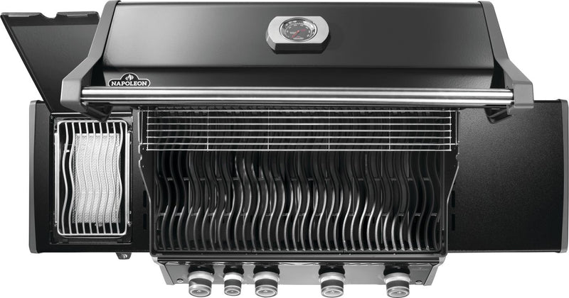 Napoleon Rogue PRO 525 black gas grill with infrared side burner available in propane or natural gas at DDR BBQ Supply