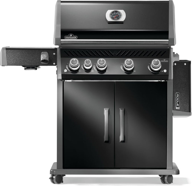 Napoleon Rogue PRO 525 black gas grill with infrared side burner available in propane or natural gas at DDR BBQ Supply