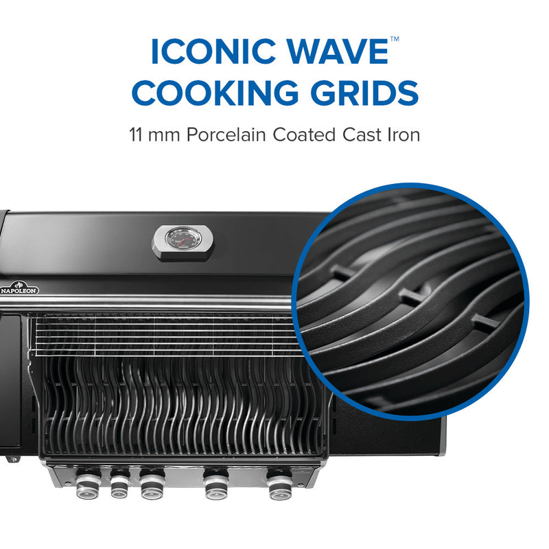 Napoleon Rogue PRO 525 black gas grill with infrared side burner available in propane or natural gas at DDR BBQ Supply