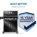 Napoleon Rogue PRO 525 black gas grill with infrared side burner available in propane or natural gas at DDR BBQ Supply