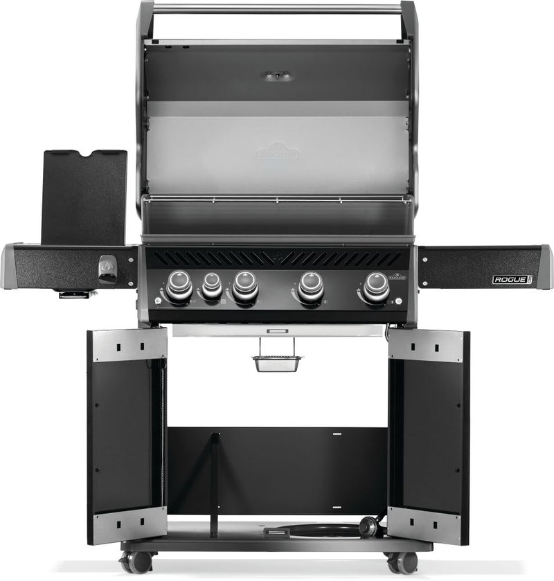 Napoleon Rogue PRO 525 black gas grill with infrared side burner available in propane or natural gas at DDR BBQ Supply