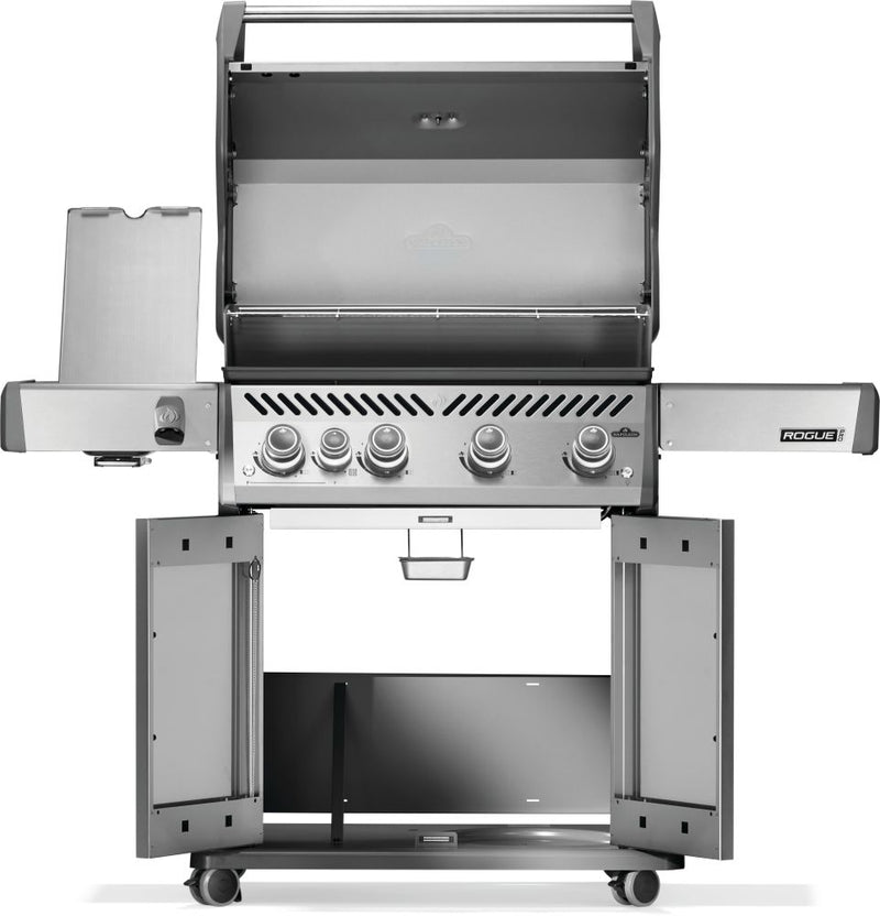Napoleon Rogue PRO 525 stainless steel gas grill with infrared side burner and stainless steel cooking grates available in propane or natural gas at DDR BBQ Supply