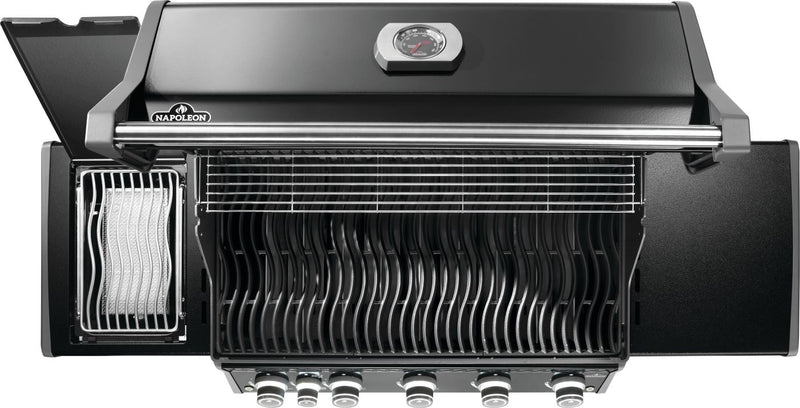 Napoleon Rogue PRO 625 black gas grill with infrared side burner available in propane or natural gas at DDR BBQ Supply