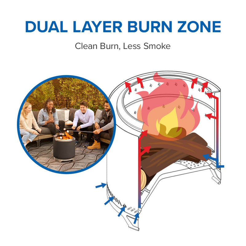 Napoleon Timberwolf Smokeless Portable Fire Pit 18 inch stainless steel at DDR BBQ Supply easy to clean dual layer burn zone 