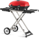 Napoleon TravelQ 285X portable propane gas grill with folding scissor cart and cast iron grates for camping