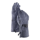 Napoleon grey leather BBQ gloves with long forearm protection and hanging loops