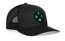 The Haka Hat New York Trucker Hat is a black mesh snapback featuring a green circular NYC patch with a white football icon on the front, from the Haka Hat signature 5.0 collection.