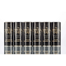 Six cylindrical tins of The Immaculate Beard brand Immaculate Fast Absorbing Beard Oil For Men Softens Skin, each offering nourishing beard conditioning in distinctive scents—Daybreak, Sunrise, Bright, Noon, Dusk, and Dark. The sleek black tins with gold and white text are arranged in a row on a reflective surface.