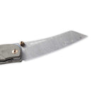 The Messermeister Ojai Damasteel Folder - 3.75" is a folding EDC knife with a textured gray handle, patterned Damascus blade, and visible Messermeister branding.