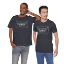 Two men stand side by side, smiling in matching Printify Old Country BBQ Pits Vintage Logo T-Shirts with "OLD COUNTRY BBQ PITS" in white text. One man has his hand behind his head; the other keeps his hands by his sides.