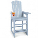 Enjoy relaxing on the DirectDeals Outdoor Bar Stool 29″ Height with Backrest and Armrests—Adirondack-style, light blue, slatted seat and back, cupholder included for your favorite drink. Perfect for patio bars!.