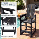 The DirectDeals Outdoor Bar Stool 29″ Height with Backrest and Armrests features a contoured seat, ergonomic footrest, HDPE build, cup holder, and 106° reclined high back—perfect for poolside patio seating.