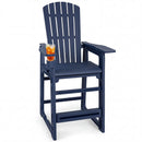 The DirectDeals Outdoor Bar Stool 29″ Height with Backrest and Armrests features a navy blue Adirondack style, slatted back and seat, and wide armrests—perfect HDPE patio bar seating for any outdoor space.