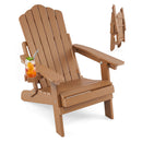 The DirectDeals Folding Adirondack Chair with Adjustable Backrest & Cup Holder holds a glass of iced tea, with a folded version in the background showing its easy-to-store collapsible design.