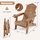 DirectDeals Folding Adirondack Chair with Adjustable Backrest & Cup Holder—ideal outdoor chair, 44″H x 29″W x 46.5″D, max load 380 lbs; includes folded view and measurement details.