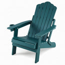 The DirectDeals Folding Adirondack Chair with Adjustable Backrest & Cup Holder, shown in teal with wide armrests and a slatted design, is the perfect outdoor chair for relaxing in style.