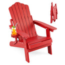 The DirectDeals Folding Adirondack Chair with Adjustable Backrest & Cup Holder holds a drink with lemon and mint, while another chair is shown folded for easy storage in the background.