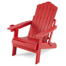 The DirectDeals Folding Adirondack Chair with Adjustable Backrest & Cup Holder features wide armrests, a tall slatted back, and a built-in cup holder—ideal for outdoor relaxation.