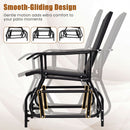 Side view of the DirectDeals Outdoor Glider Chair with Metal Frame and Armrests in black with gold accents, highlighting its smooth gliding motion, comfortable patio seating, sturdy frame, and gentle movement.