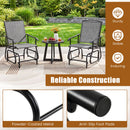 Two gray Outdoor Glider Chair with Metal Frame and Armrests by DirectDeals and a round table on a sunny patio. Sturdy metal frames and anti-slip foot pads provide stability and enduring construction for comfortable seating.