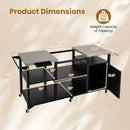 DirectDeals Outdoor Grill Cart with Stainless Steel Tabletop & Cabinet features open shelves, side hooks, a lockable cabinet, and rolling wheels—ideal for grilling or cooking outdoors. Dimensions shown on beige background.