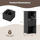DirectDeals Outdoor Storage Cabinet Patio Wicker Organizer with Drawer—dark brown, features a removable bin. Measures 43.5H x 19.5W x 19.5D; each shelf supports up to 80 lbs. Dimensions marked in white text with arrows.