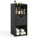 The DirectDeals Outdoor Storage Cabinet Patio Wicker Organizer with Drawer features three shelves for bottles, bowls, plates, and cups plus a handy drawer—making outdoor storage stylish and practical.