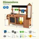 The DirectDeals Outdoor Wooden Mud Kitchen with Planter Box and Sink features dual sinks, water tank, flowerpots, pot, pan, utensils & gardening tools. 44″W x 40″H x 16″D. Ages 3+. Perfect for backyard play!.