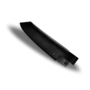 The Messermeister Leather Belt Sheath for Overland Camp Knife, made of black full-grain leather with button snap closures, is shown against a white background with a shadow to the left.