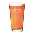 A Pint Glasses - Set of 4: The Classic pint glass filled with beer, featuring a decorative rectangular frame etched with the name SMITH.
