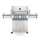 Napoleon Prestige PRO 500 RSIB gas grill with 6 burners, stainless steel body, infrared rear and side burners, and rotisserie kit